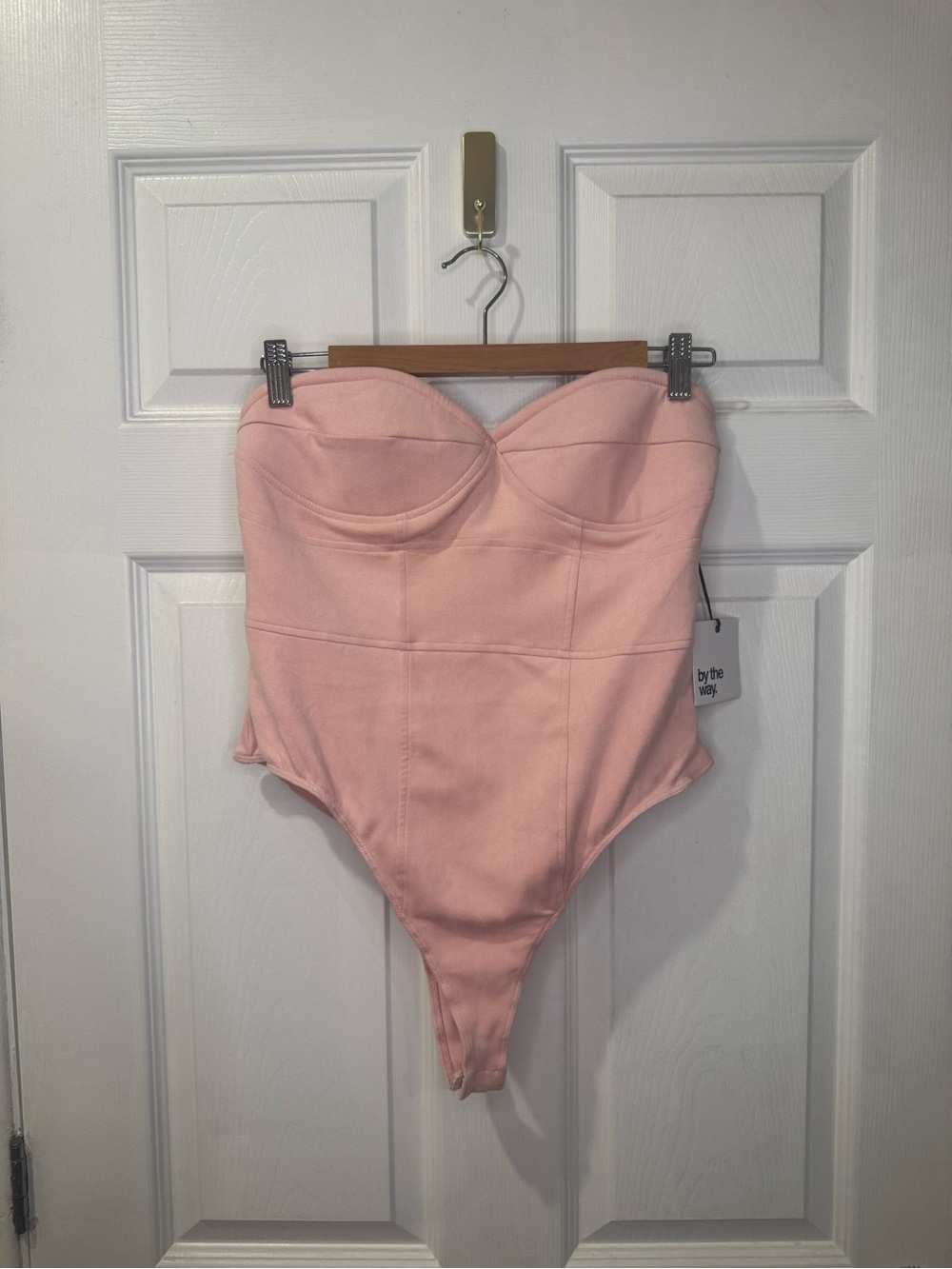 by the way. Sweet Pink Strapless Bustier Bodysuit